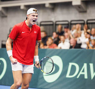 Hiller d, Denmark - September 15: Danmark mod Brasilien Davis Cup i Royal Stage on September 15, 2023 in Hiller d, Denmark. (Photo by Allan Hogholm)