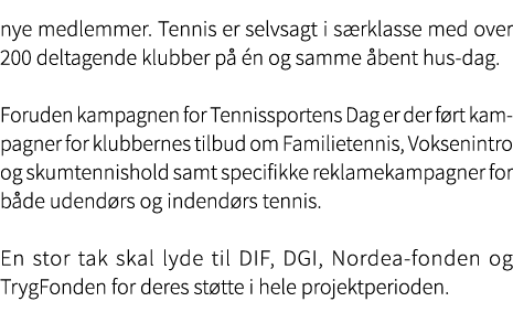 nye medlemmer. Tennis er selvsagt i s rklasse med over 200 deltagende klubber p  n og samme  bent hus dag. Foruden k...
