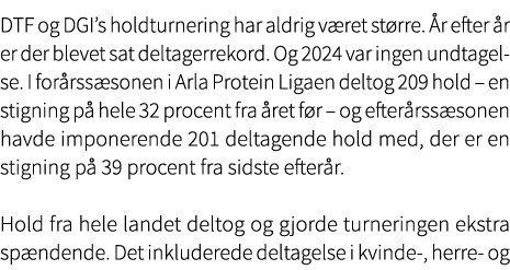 DTF og DGI’s holdturnering har aldrig v ret st rre. r efter  r er der blevet sat deltagerrekord. Og 2024 var ingen u...
