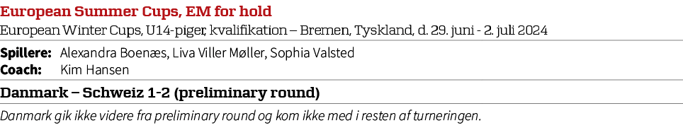 European Summer Cups, EM for hold European Winter Cups, U14 piger, kvalifikation – Bremen, Tyskland, d. 29. juni 2. j...