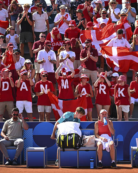 Paris 2024 Olympics, Olympic Tennis Event, Caroline Wozniacki (DEN) with huge support from her danish fans (Photo: Corinne Dubreuil)
