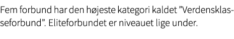 Fem forbund har den h jeste kategori kaldet ”Verdensklasseforbund”. Eliteforbundet er niveauet lige under. 