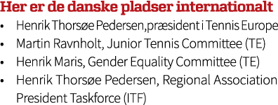 Her er de danske pladser internationalt • Henrik Thors e Pedersen,pr sident i Tennis Europe • Martin Ravnholt, Junior...